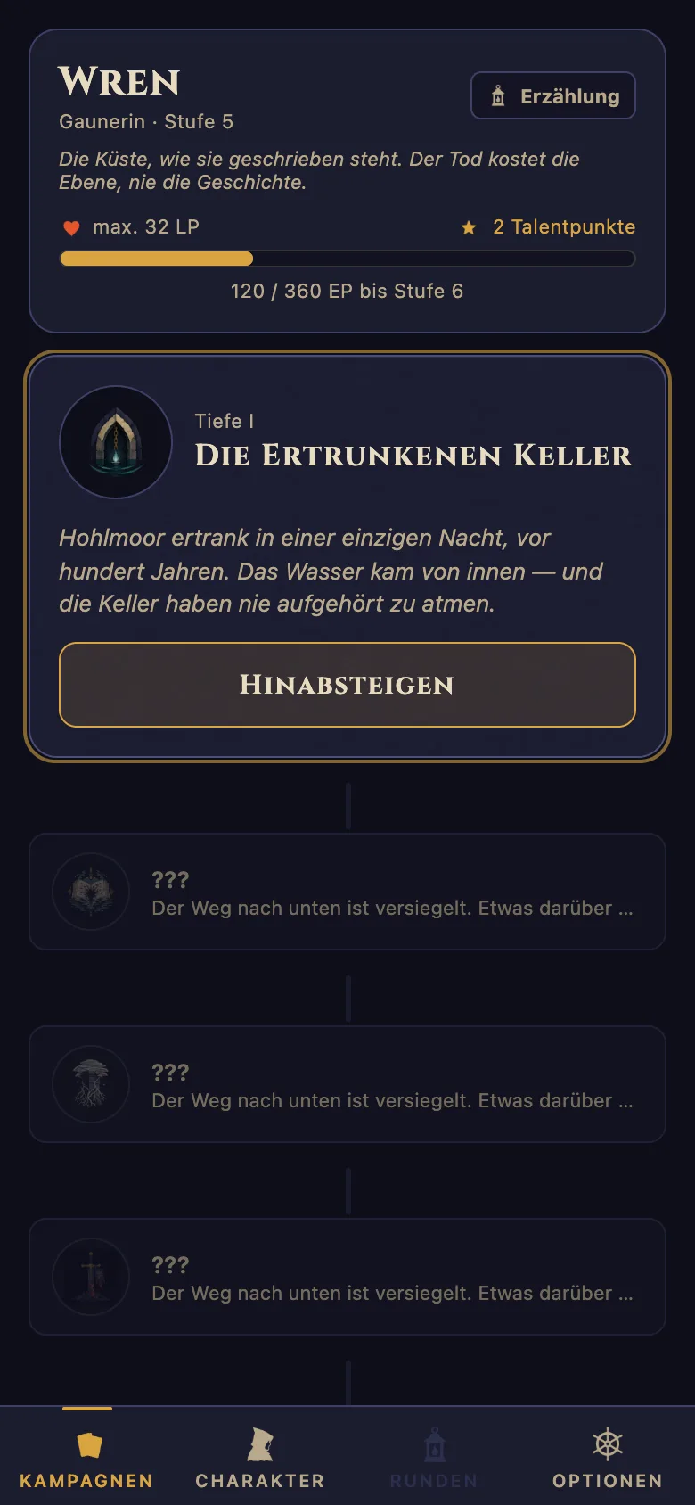 Eine Tiefe, Ebene für Ebene