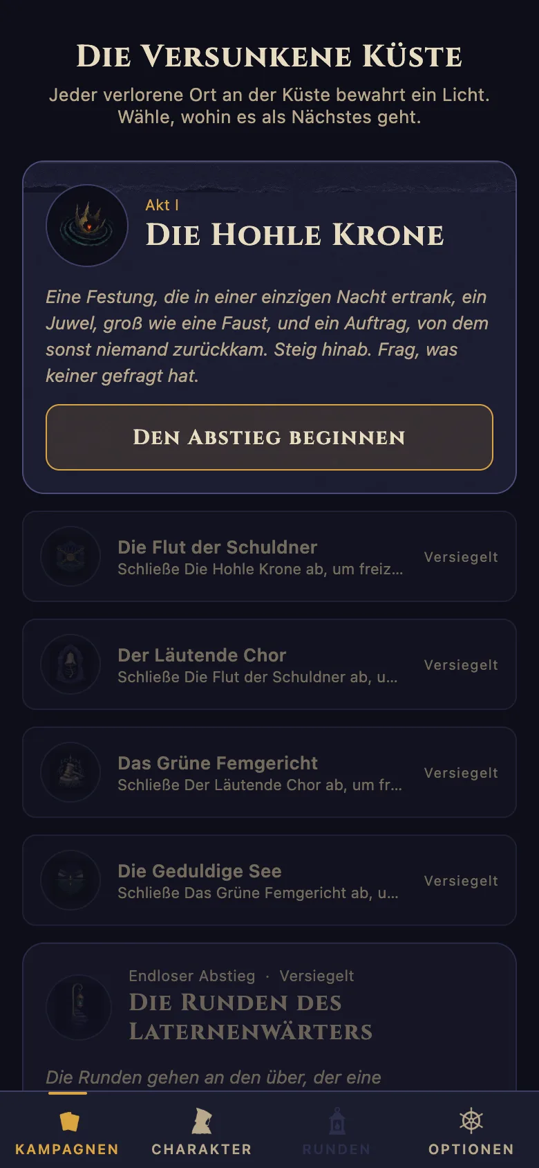 Die Seekarte — fünf Akte und die Runden